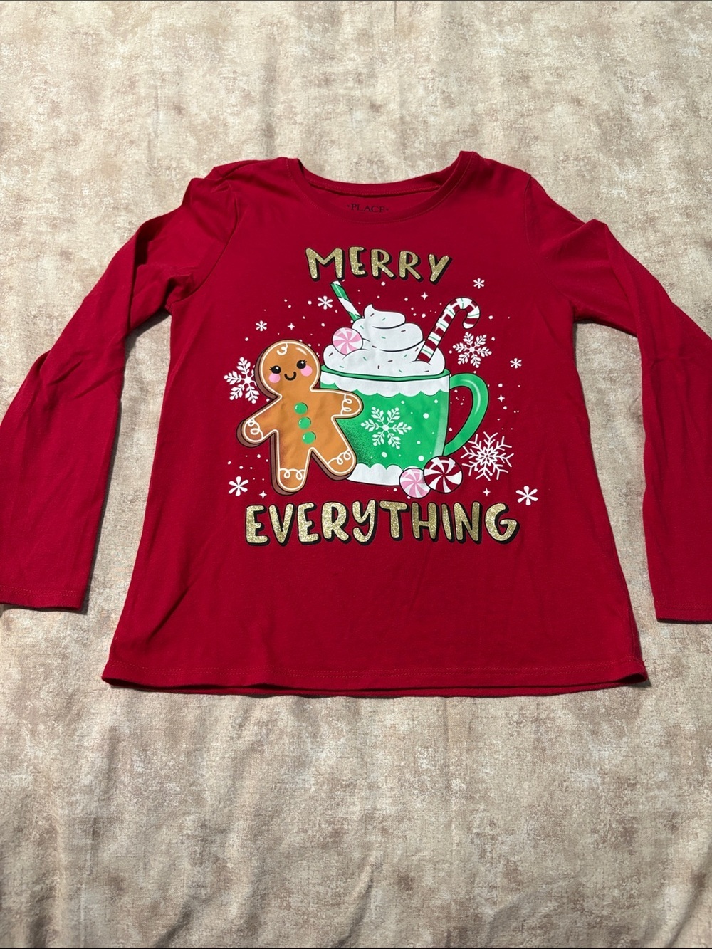 The Children's Place Red Long Sleeve "Merry Everything" Holiday Tee
